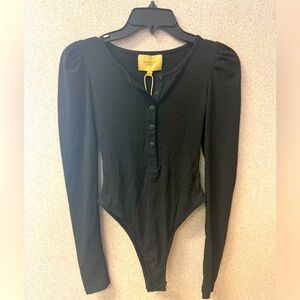 FOUNDIST Womens Black Long Puff Sleeve Bodysuit Size‎ XS  NWT